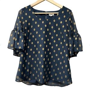 BOHO BLUE & GOLD BLOUSE SIZE S/M